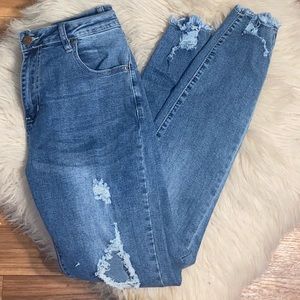 SHEIN High-Rise Distressed Skinny Jeans